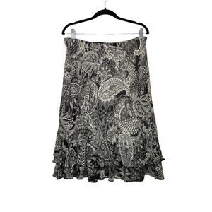 Vintage y2k Briggs NY Black White Ruffles Paisley Midi Skirt PL Boho Fairy West